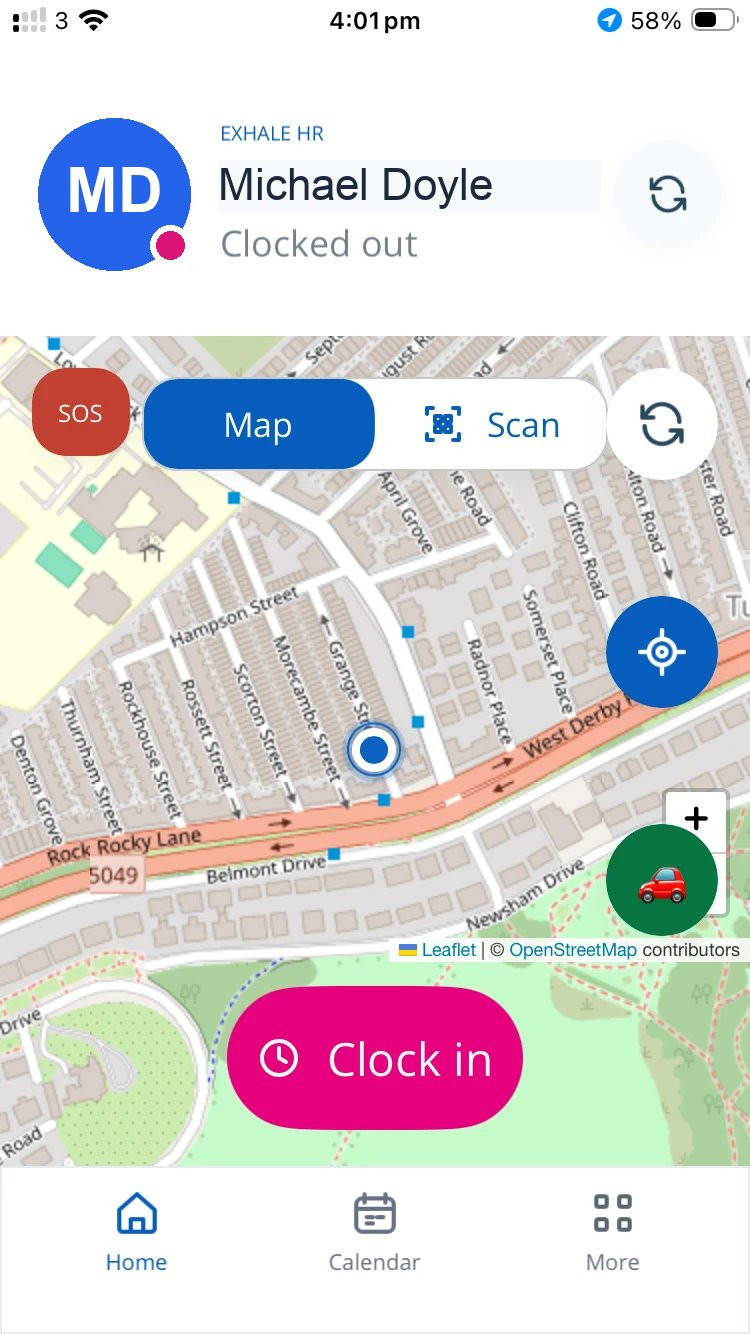 The real app before clocking in