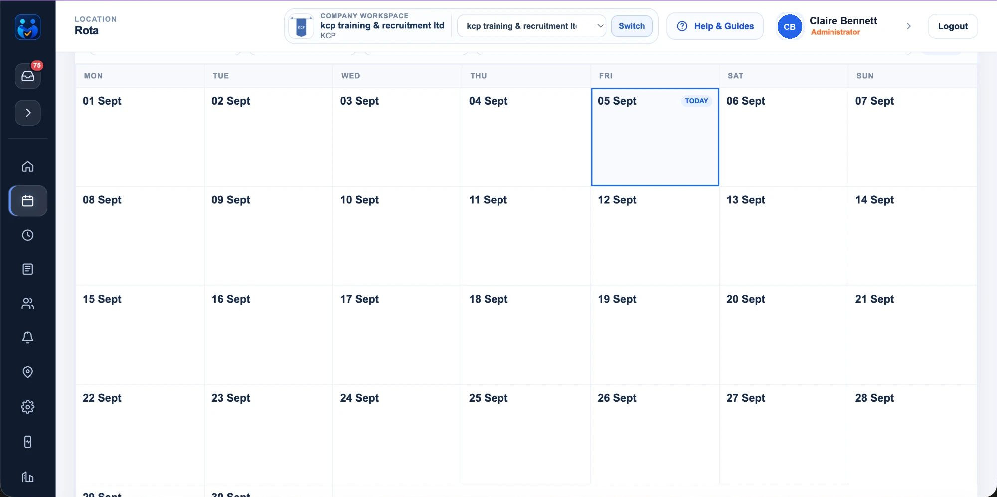 The real Exhale HR rota in month view